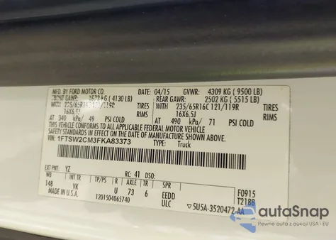 2015 Ford Transit-350 from USA, damaged, VIN 1FTSW2CM3FKA83373